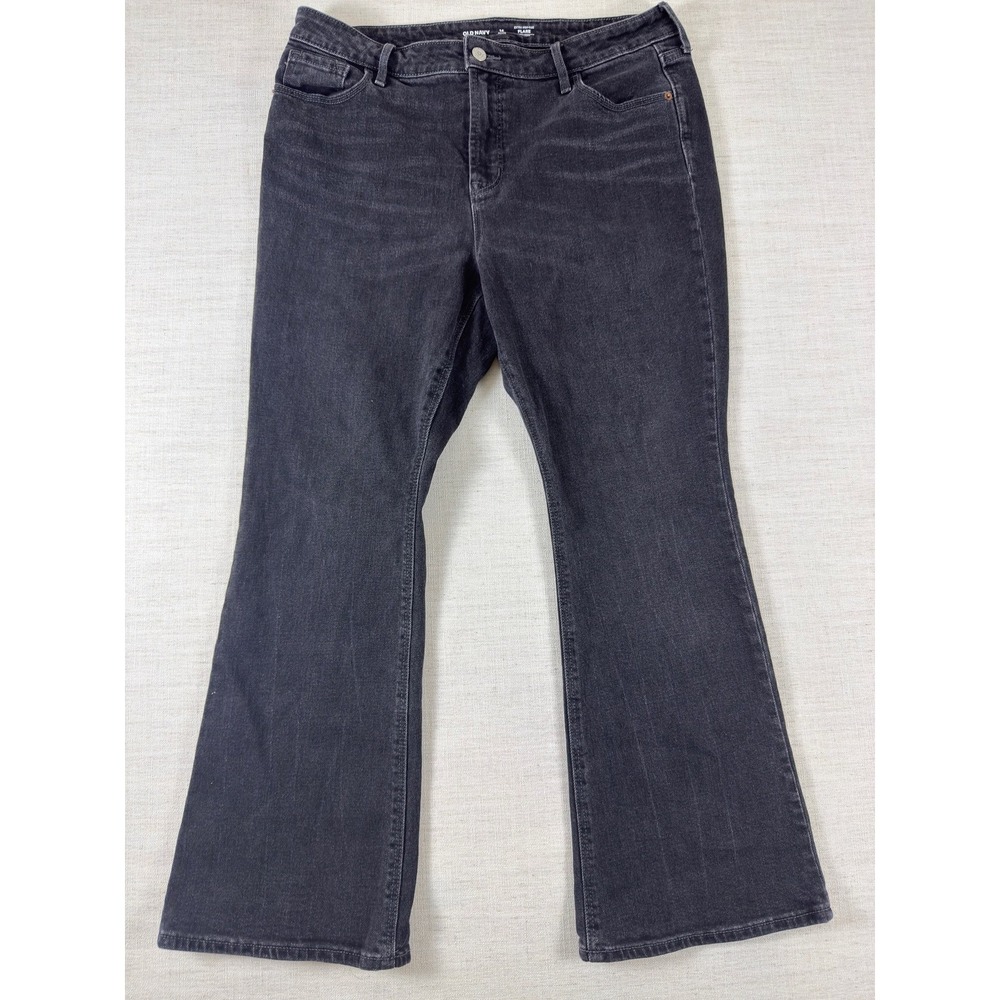 Old Navy Extra High-Rise Flare Jeans Black Petite 14 Secret-Smooth Pockets
